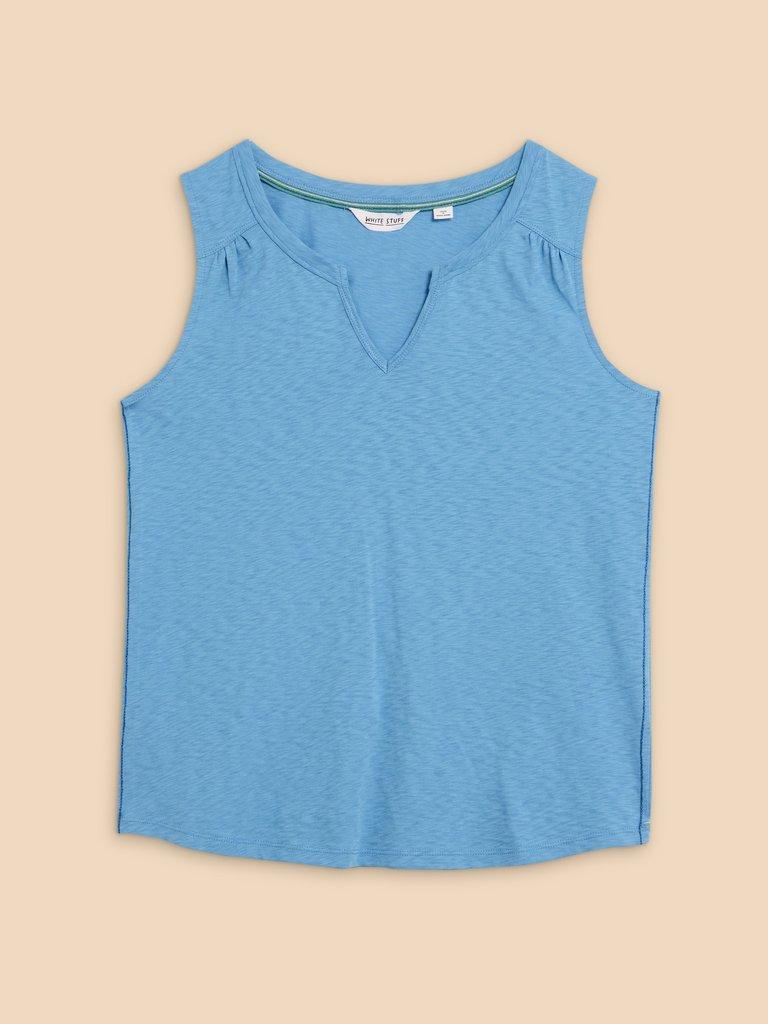 LAILA COTTON VEST in MID BLUE - FLAT FRONT