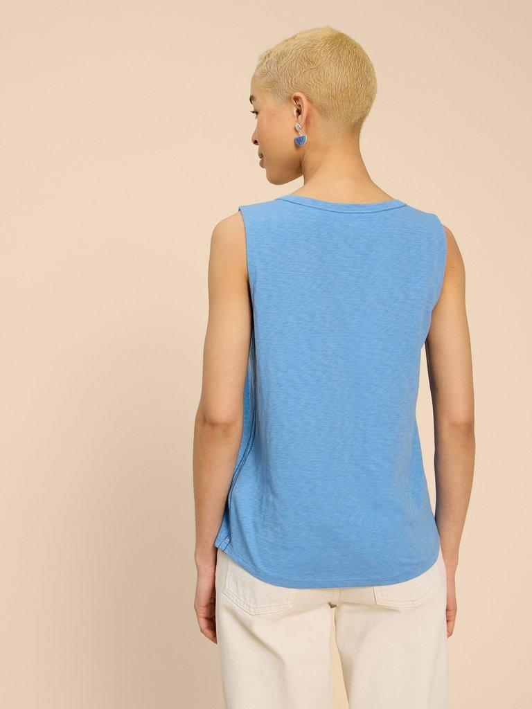 LAILA COTTON VEST in MID BLUE - MODEL BACK