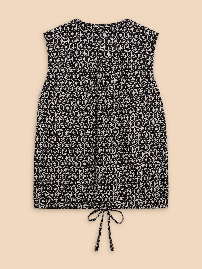 TULIP PRINTED SLEEVELESS SHIRT in BLK PR - FLAT BACK