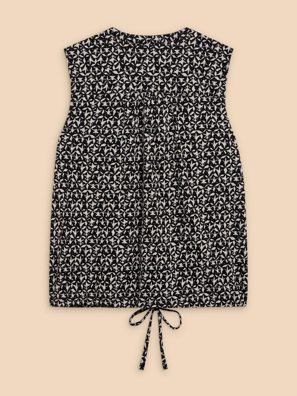 TULIP PRINTED SLEEVELESS SHIRT in BLK PR - FLAT BACK