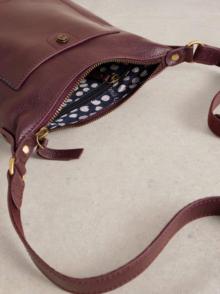 Mini Leather Fern Crossbody in DK PLUM - FLAT DETAIL