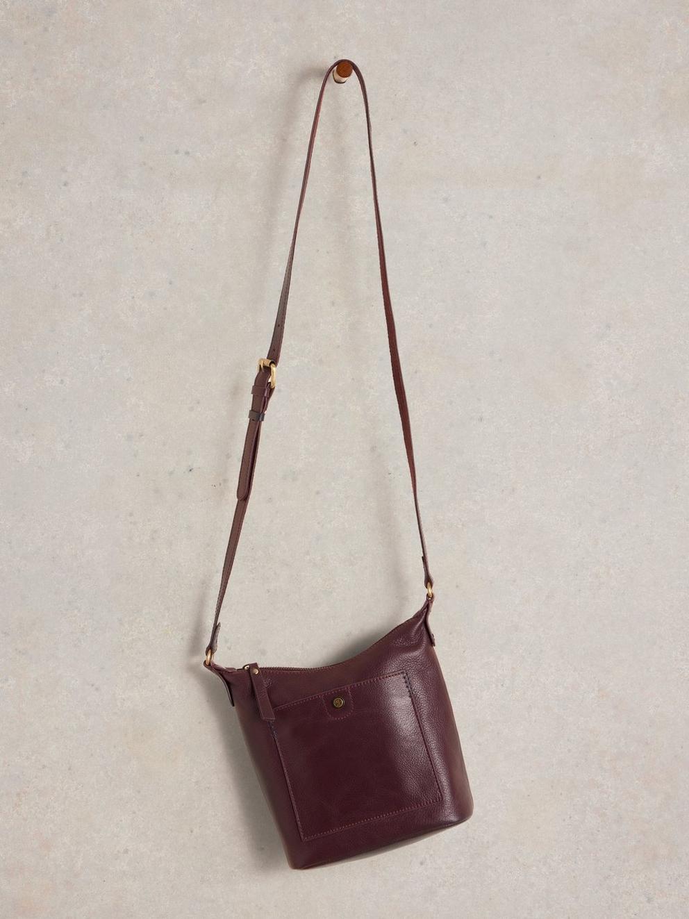 Mini Leather Fern Crossbody in DK PLUM - FLAT FRONT