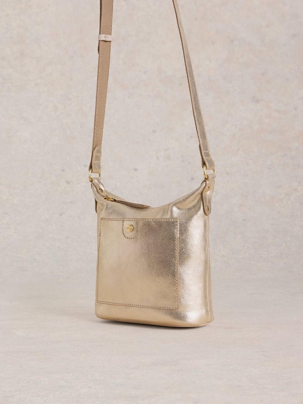 Mini Leather Fern Crossbody in GLD TN MET - FLAT DETAIL