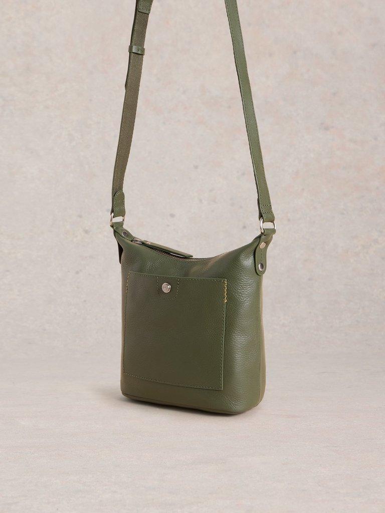 Mini Leather Fern Crossbody in KHAKI GRN - MODEL DETAIL