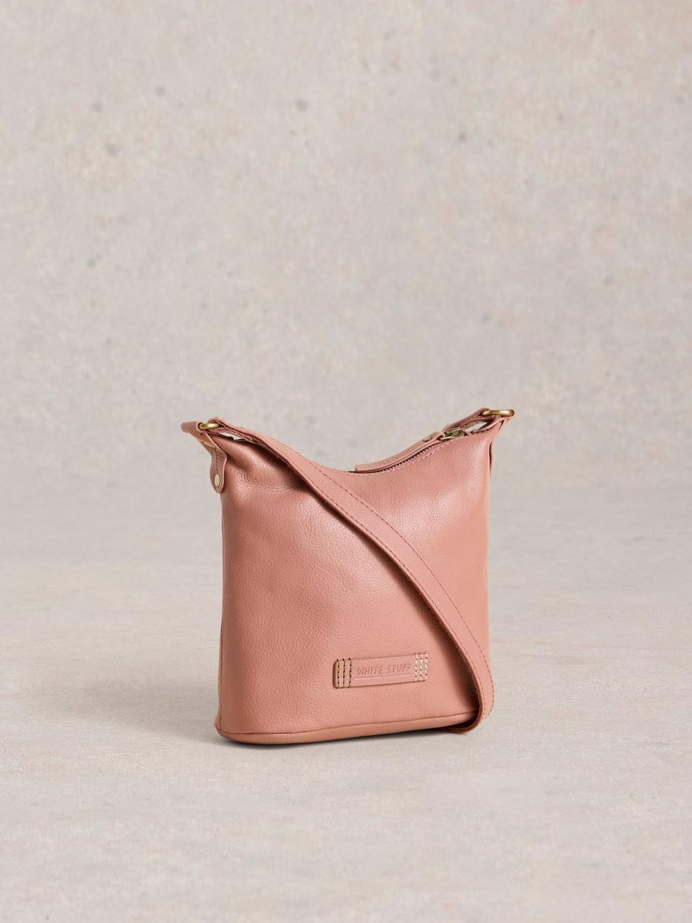 Mini Leather Fern Crossbody in MID PINK - FLAT BACK
