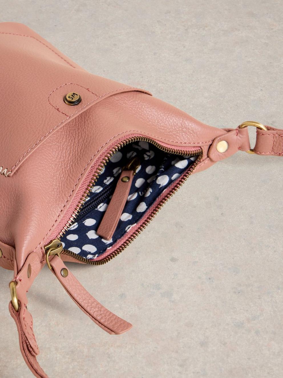 Mini Leather Fern Crossbody in MID PINK - FLAT DETAIL