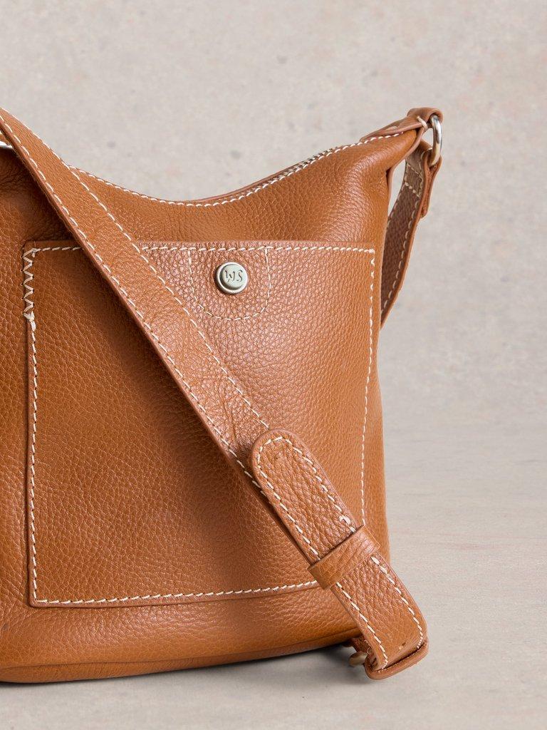 Mini Leather Fern Crossbody in MID TAN - FLAT DETAIL