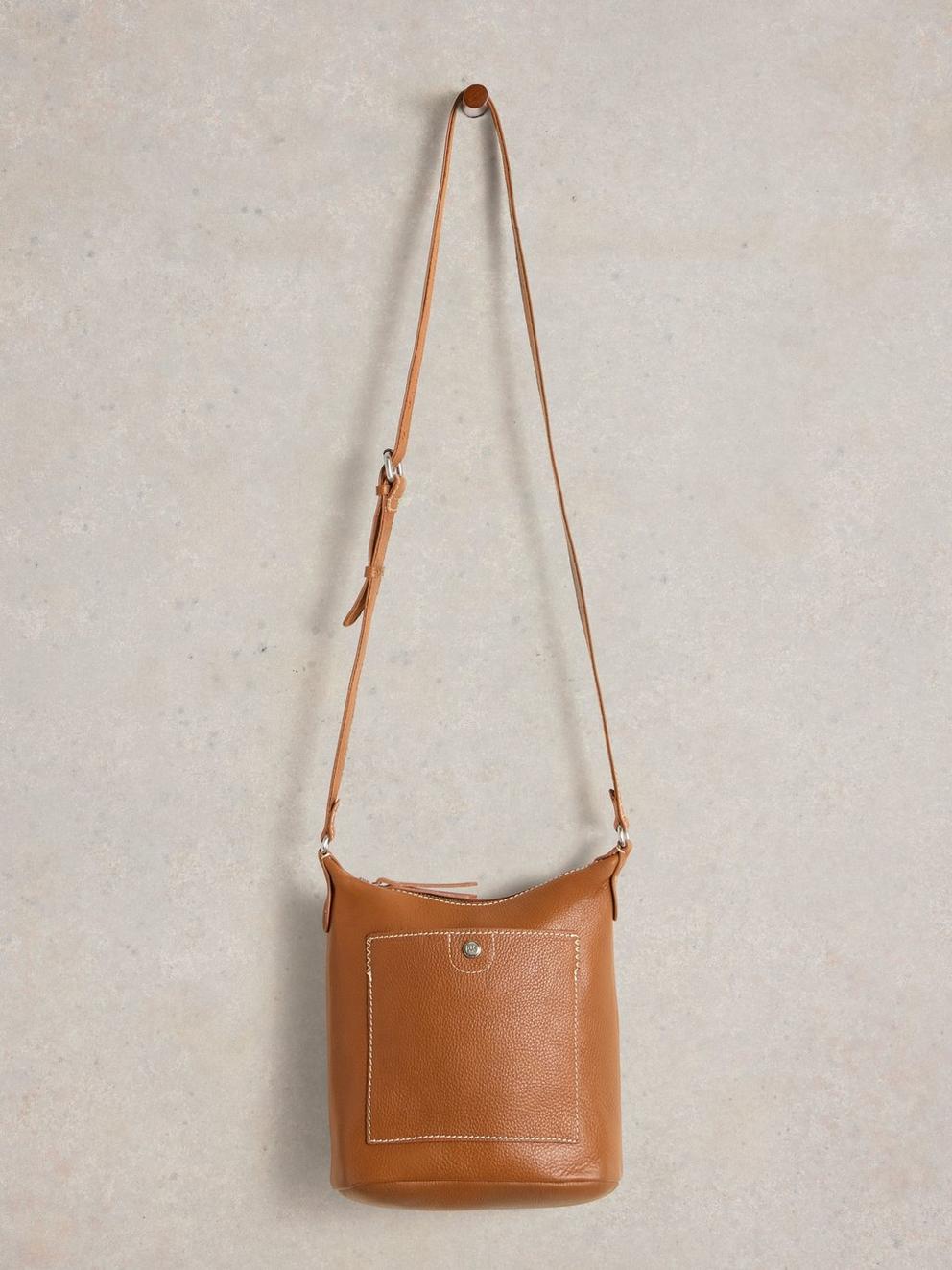 Mini Leather Fern Crossbody in MID TAN - FLAT FRONT