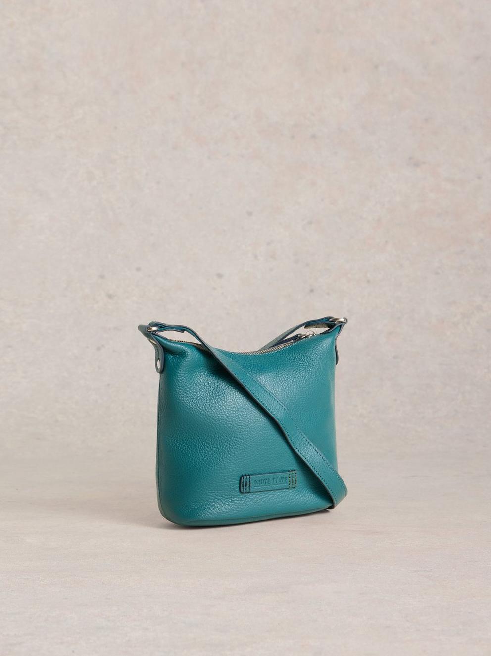 Mini Leather Fern Crossbody in MID TEAL - FLAT BACK