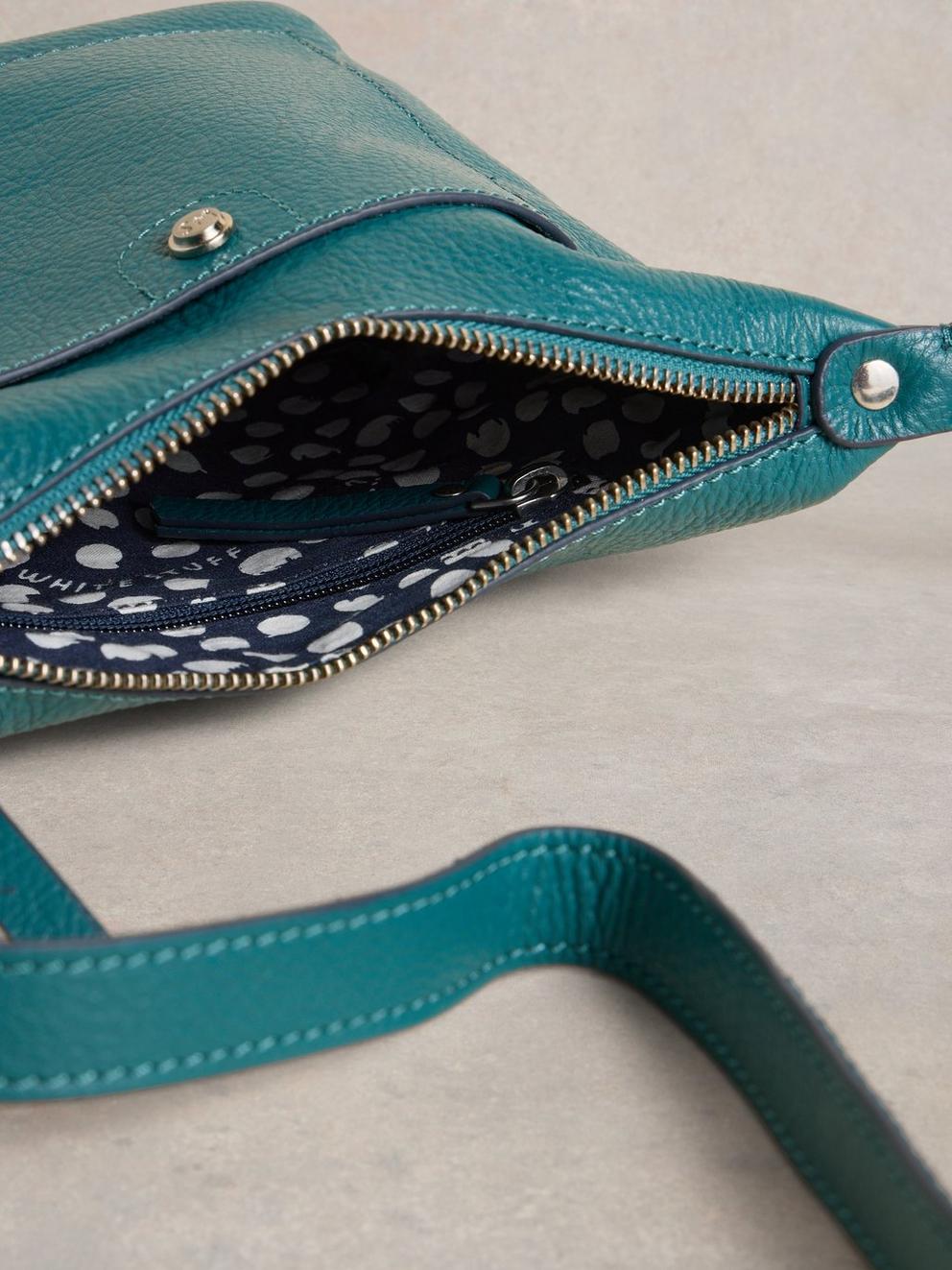 Mini Leather Fern Crossbody in MID TEAL - FLAT DETAIL