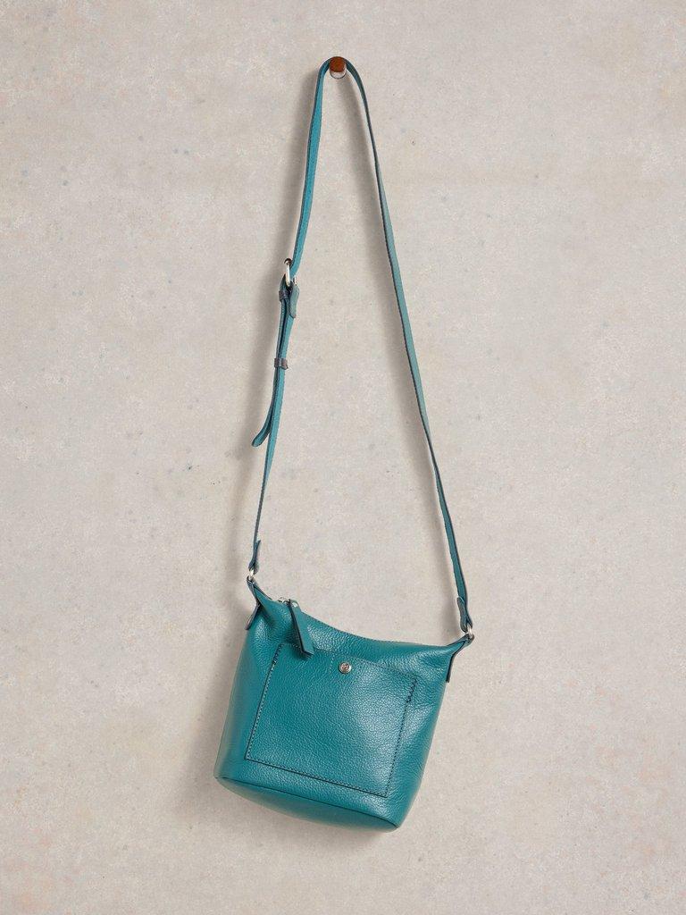 Mini Leather Fern Crossbody in MID TEAL - FLAT FRONT