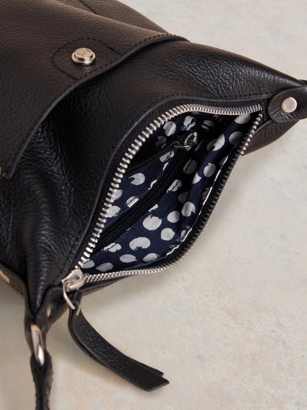 Mini Leather Fern Crossbody in PURE BLK - FLAT FRONT