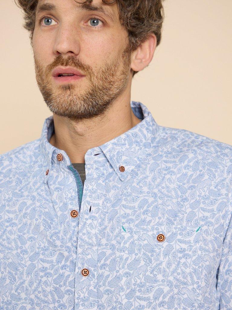 Hare Print Cotton Shirt in WHITE MLT - MODEL DETAIL