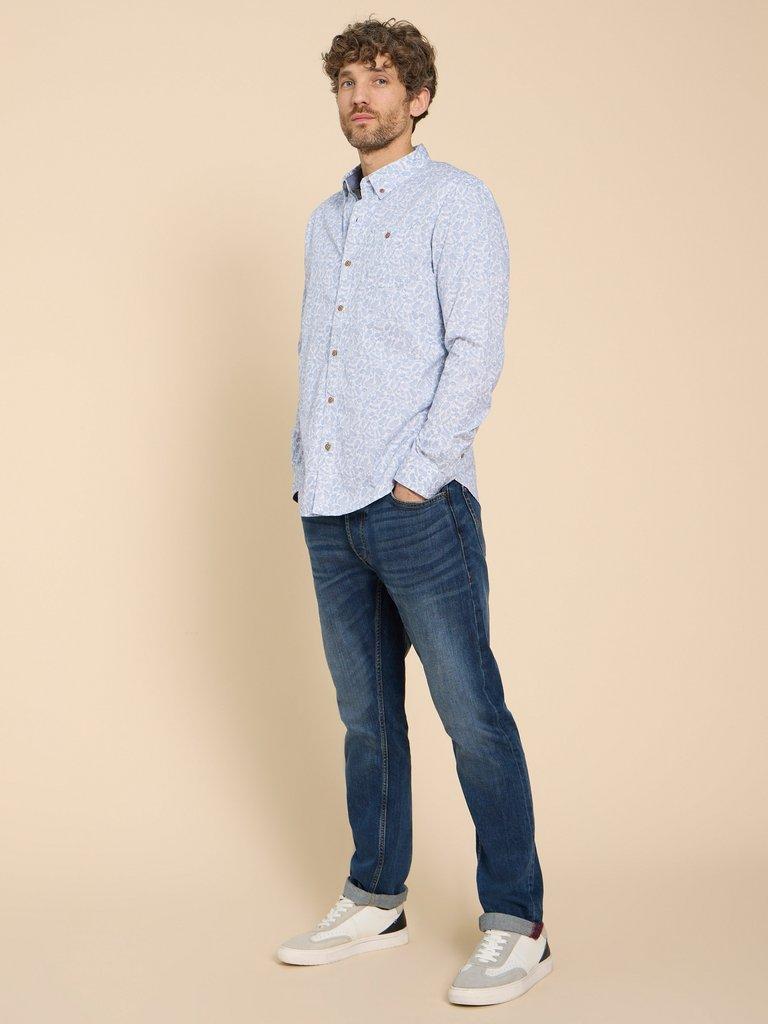 Hare Print Cotton Shirt in WHITE MLT - MODEL FRONT