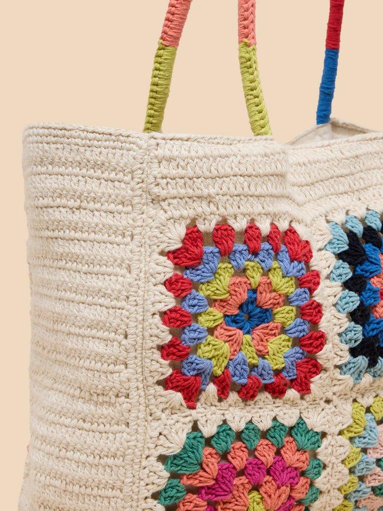 Callie Crochet Tote in NAT MLT - FLAT DETAIL