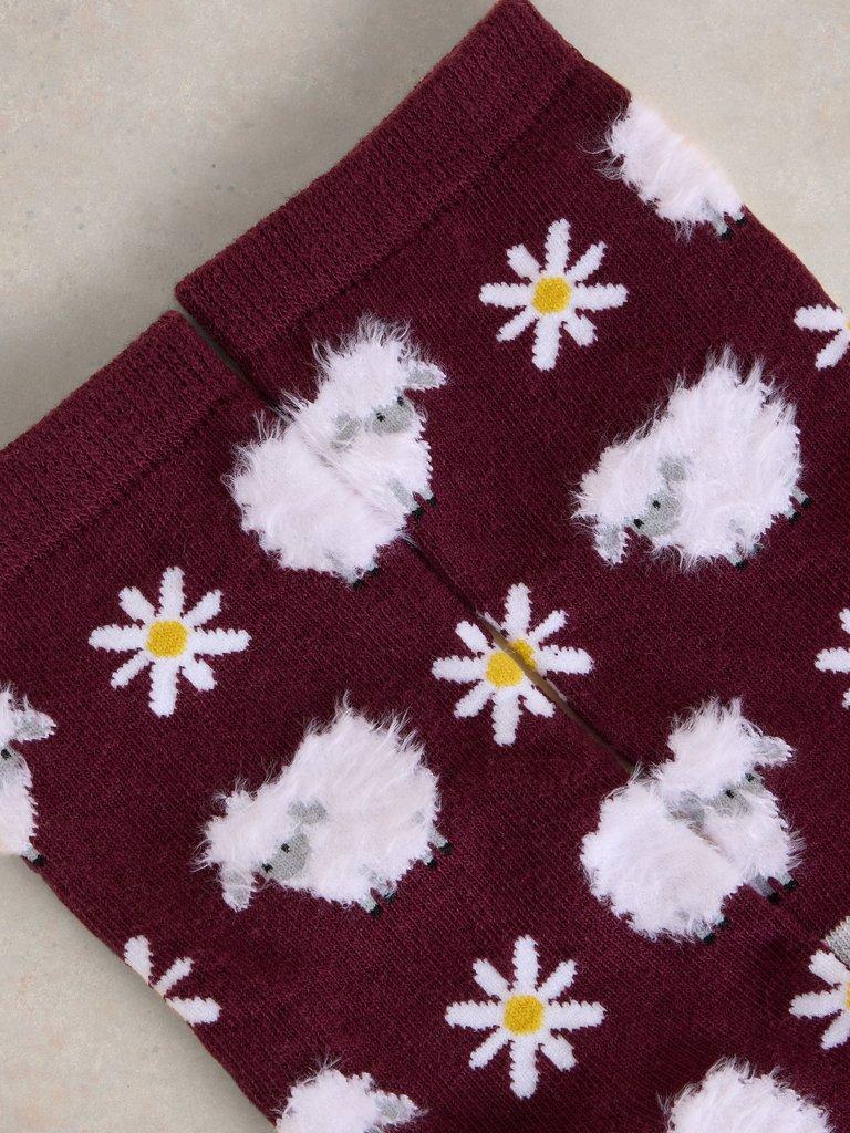 Fluffy Sheep Ankle Sock in PLUM MLT - FLAT DETAIL