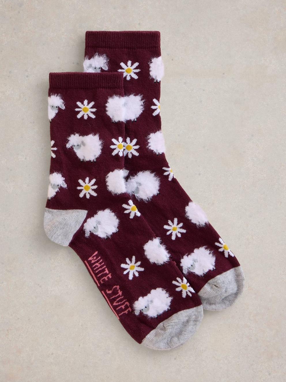 Fluffy Sheep Ankle Sock in PLUM MLT - FLAT FRONT