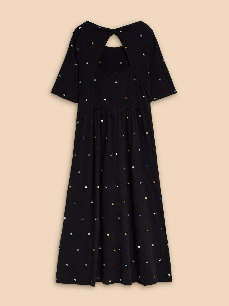 Addison Embroidered Midi Dress in BLK MLT - FLAT BACK
