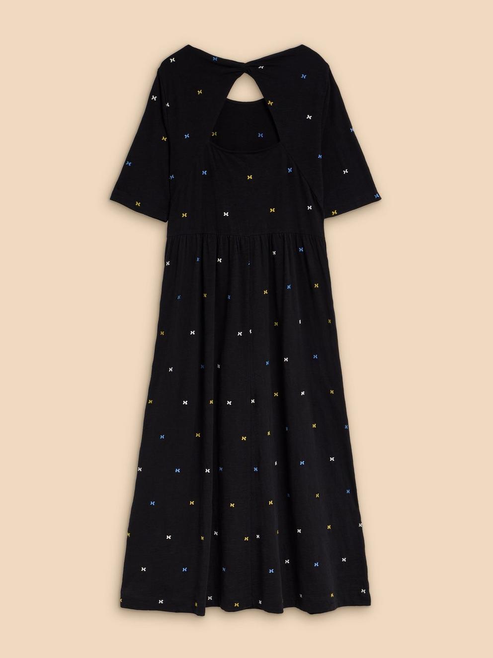 Addison Embroidered Midi Dress in BLK MLT - FLAT BACK