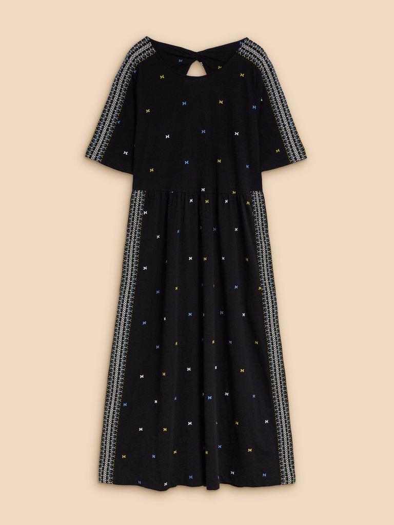 Addison Embroidered Midi Dress in BLK MLT - FLAT FRONT