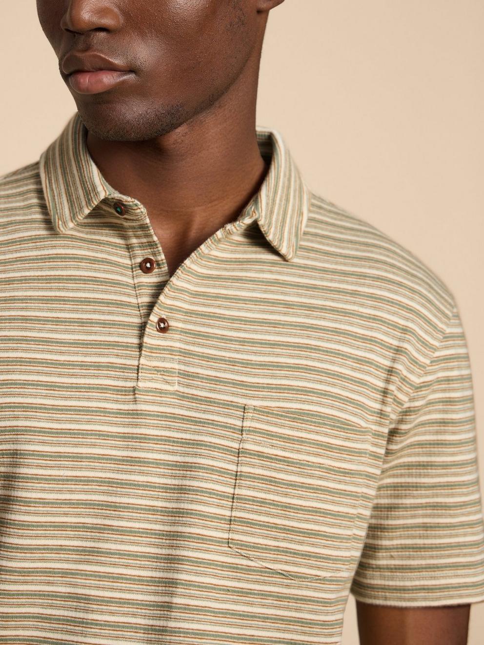 Grange Stripe Polo in GREEN MLT - MODEL DETAIL