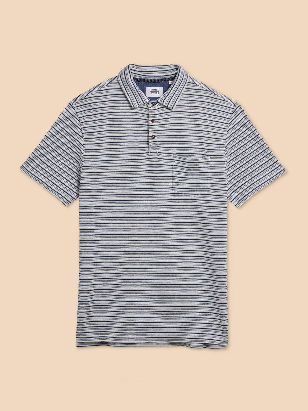 Grange Stripe Polo in WHITE MLT - FLAT FRONT