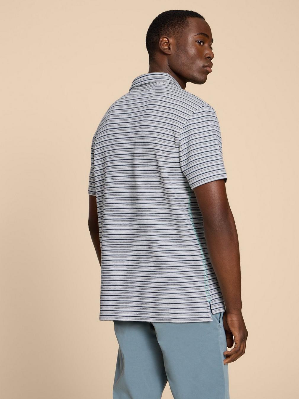 Grange Stripe Polo in WHITE MLT - MODEL BACK