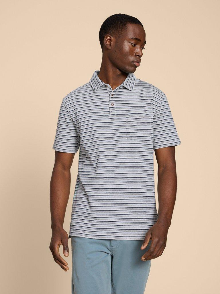 Grange Stripe Polo in WHITE MLT - MODEL DETAIL