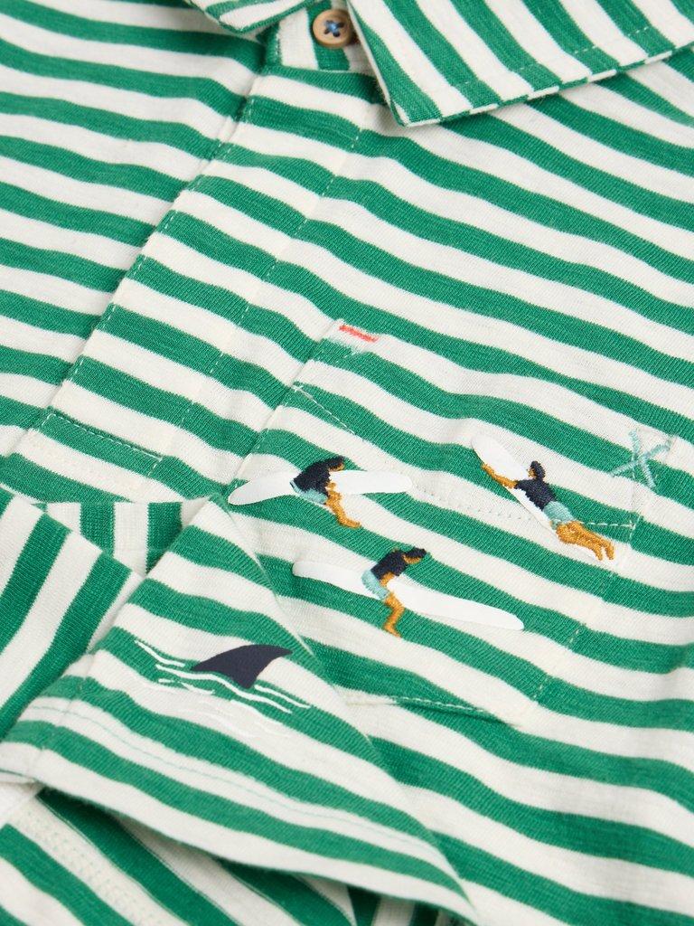 Surfers Stripe SS Polo in MID GREEN - FLAT DETAIL
