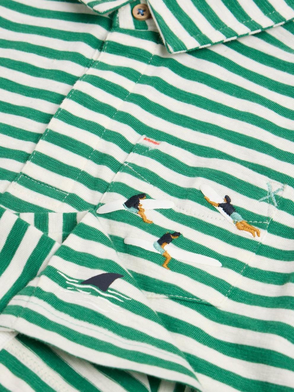 Surfers Stripe SS Polo in MID GREEN - FLAT DETAIL