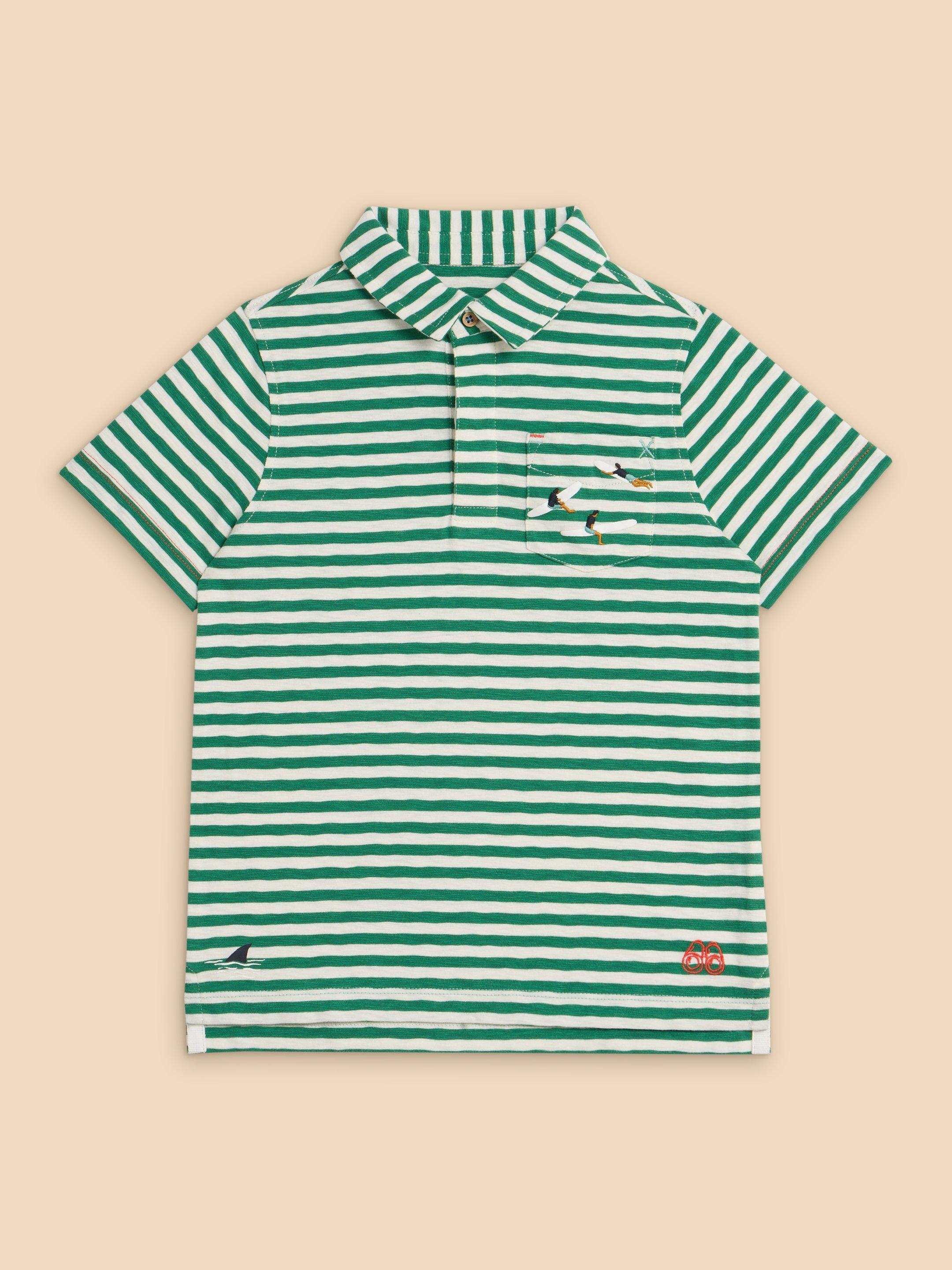 Surfers Stripe SS Polo in MID GREEN - FLAT FRONT