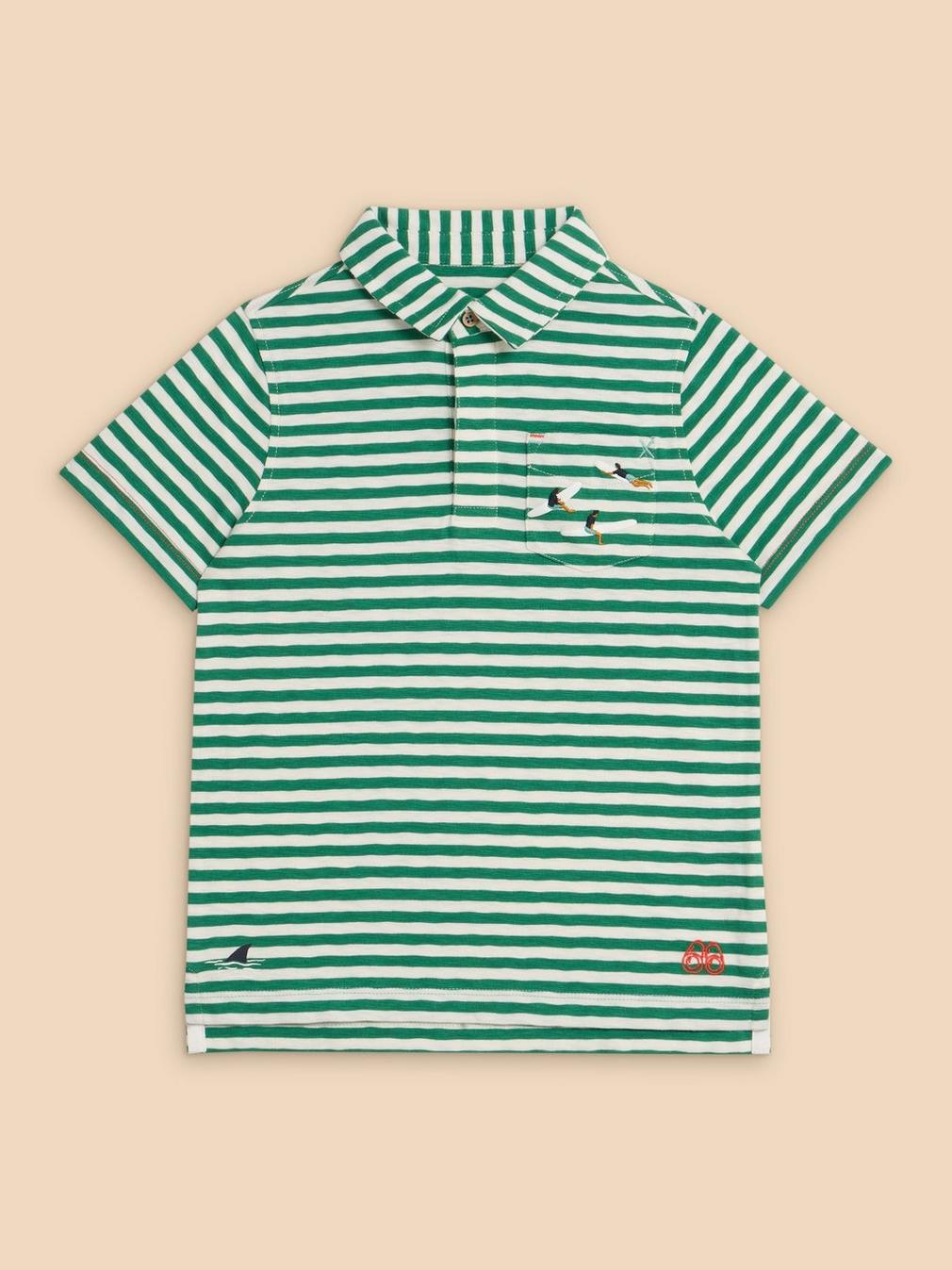 Surfers Stripe SS Polo in MID GREEN - FLAT FRONT