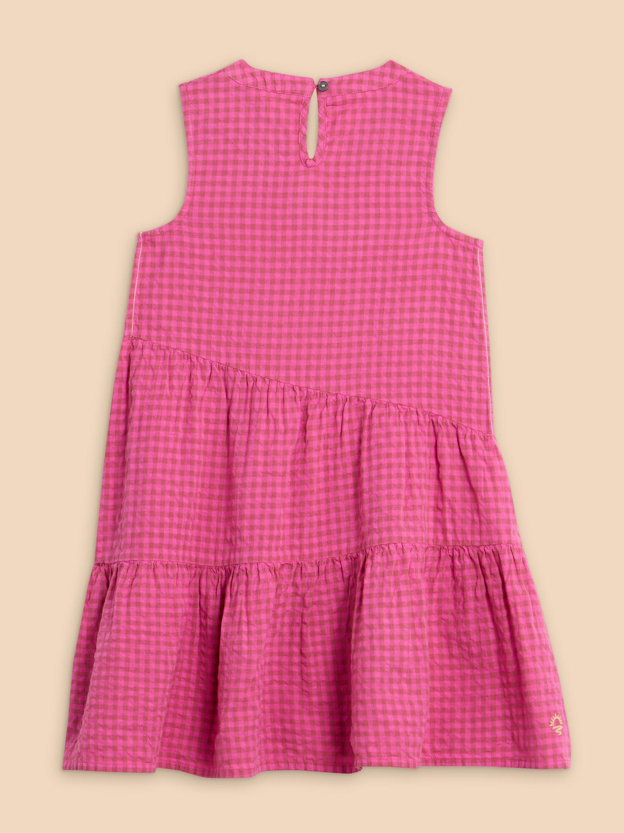 Gingham SS Dress in BRT PINK - FLAT BACK