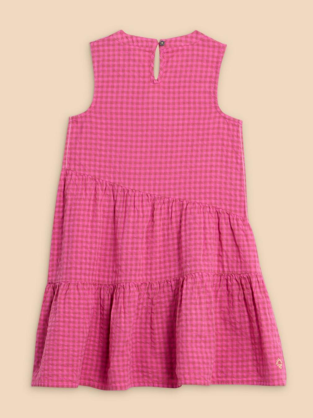 Gingham SS Dress in BRT PINK - FLAT BACK