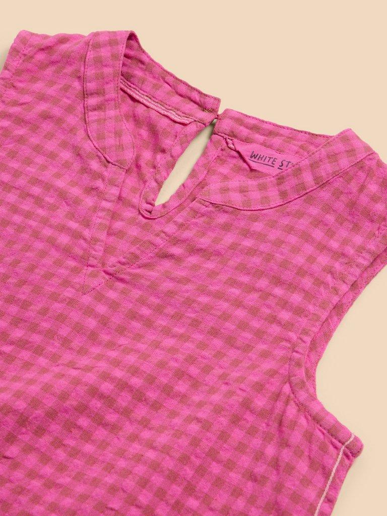 Girls Gingham Dress in BRT PINK - FLAT DETAIL