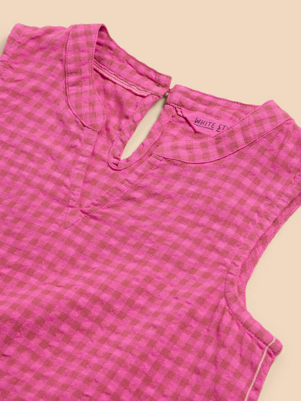 Girls Gingham Dress in BRT PINK - FLAT DETAIL