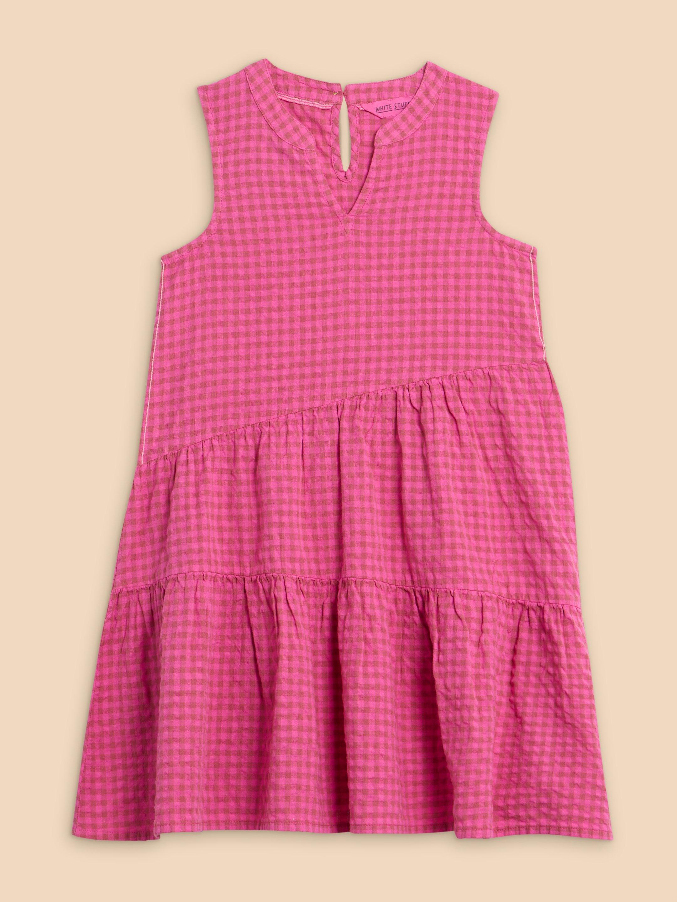 Gingham SS Dress in BRT PINK - FLAT FRONT