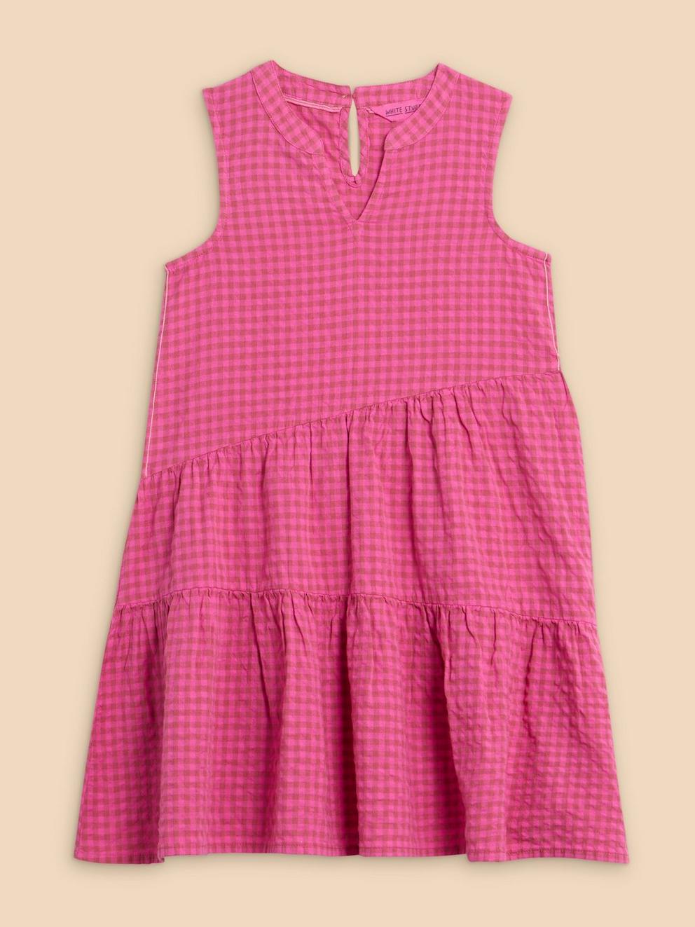 Girls Gingham Dress in BRT PINK - FLAT FRONT