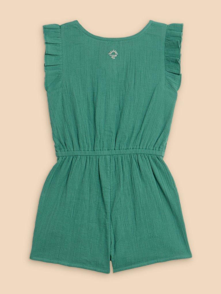 Woven Frill Playsuit in MID GREEN - FLAT BACK