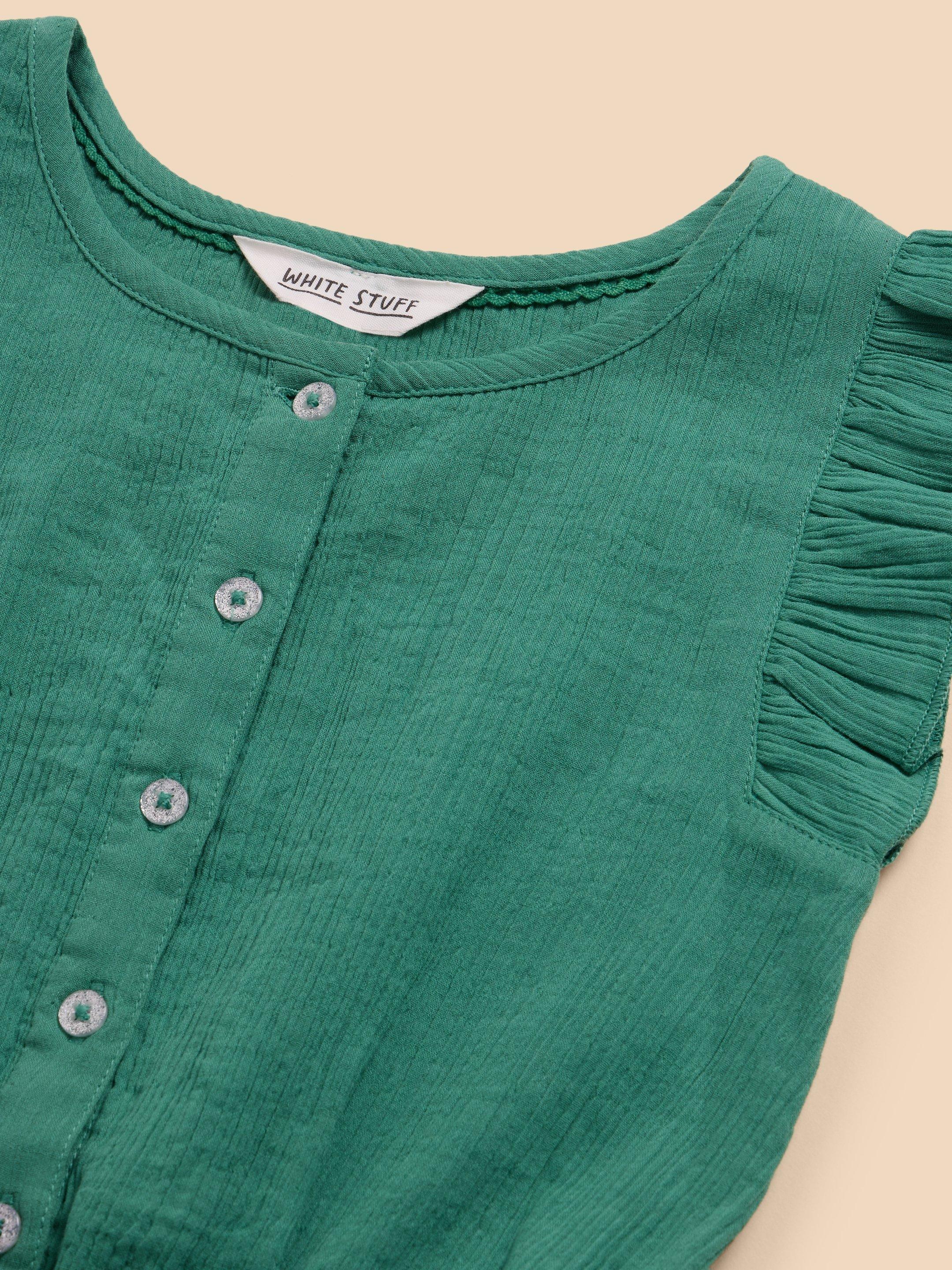 Woven Frill Playsuit in MID GREEN - FLAT DETAIL