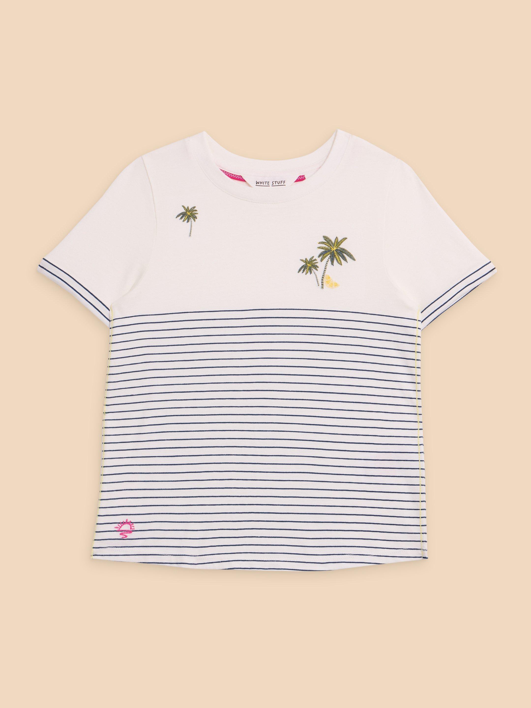 Embroidered Stripe Tee in IVORY MLT - FLAT FRONT