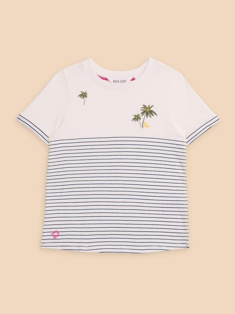 Girls Embroidered Stripe Tee in IVORY MLT - FLAT FRONT