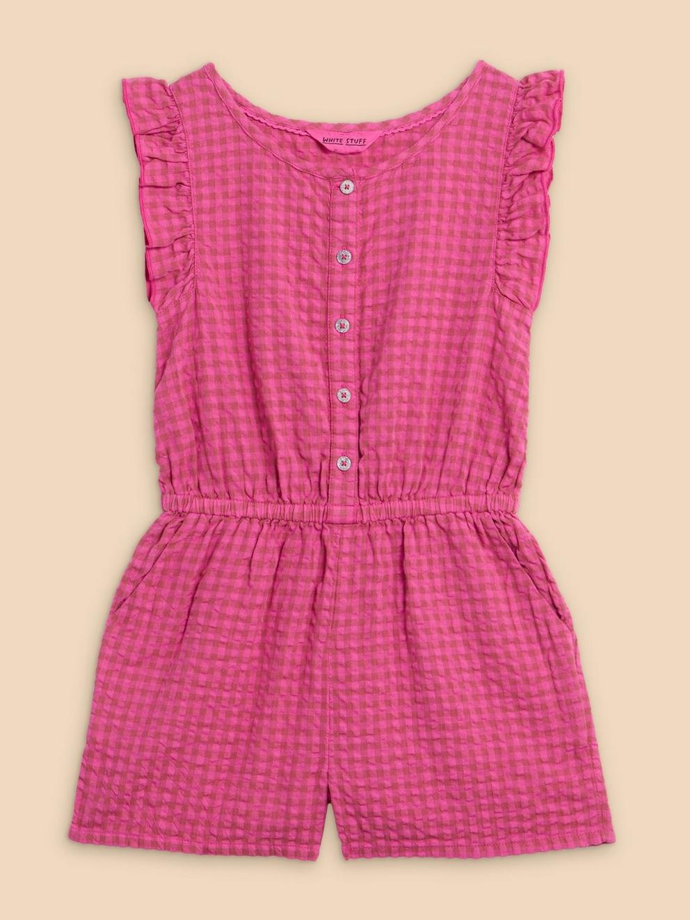 Girls Gingham Playsuit in DUS PINK - FLAT FRONT