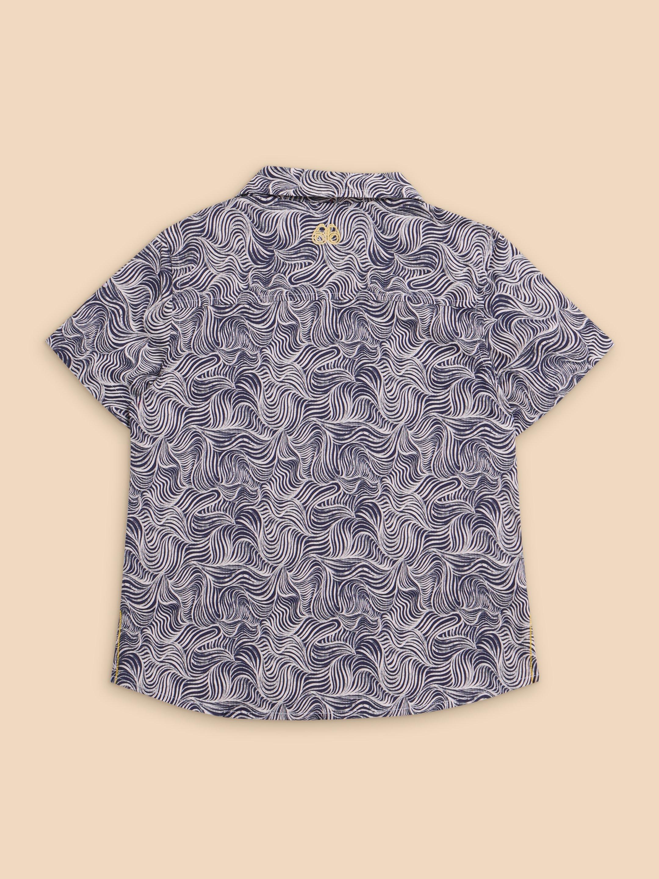 Mini Waves Printed SS Shirt in NAVY PR - FLAT BACK