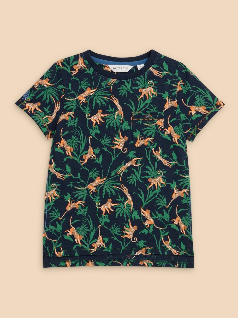 Monkey Print SS Tee in NAVY PR - FLAT FRONT