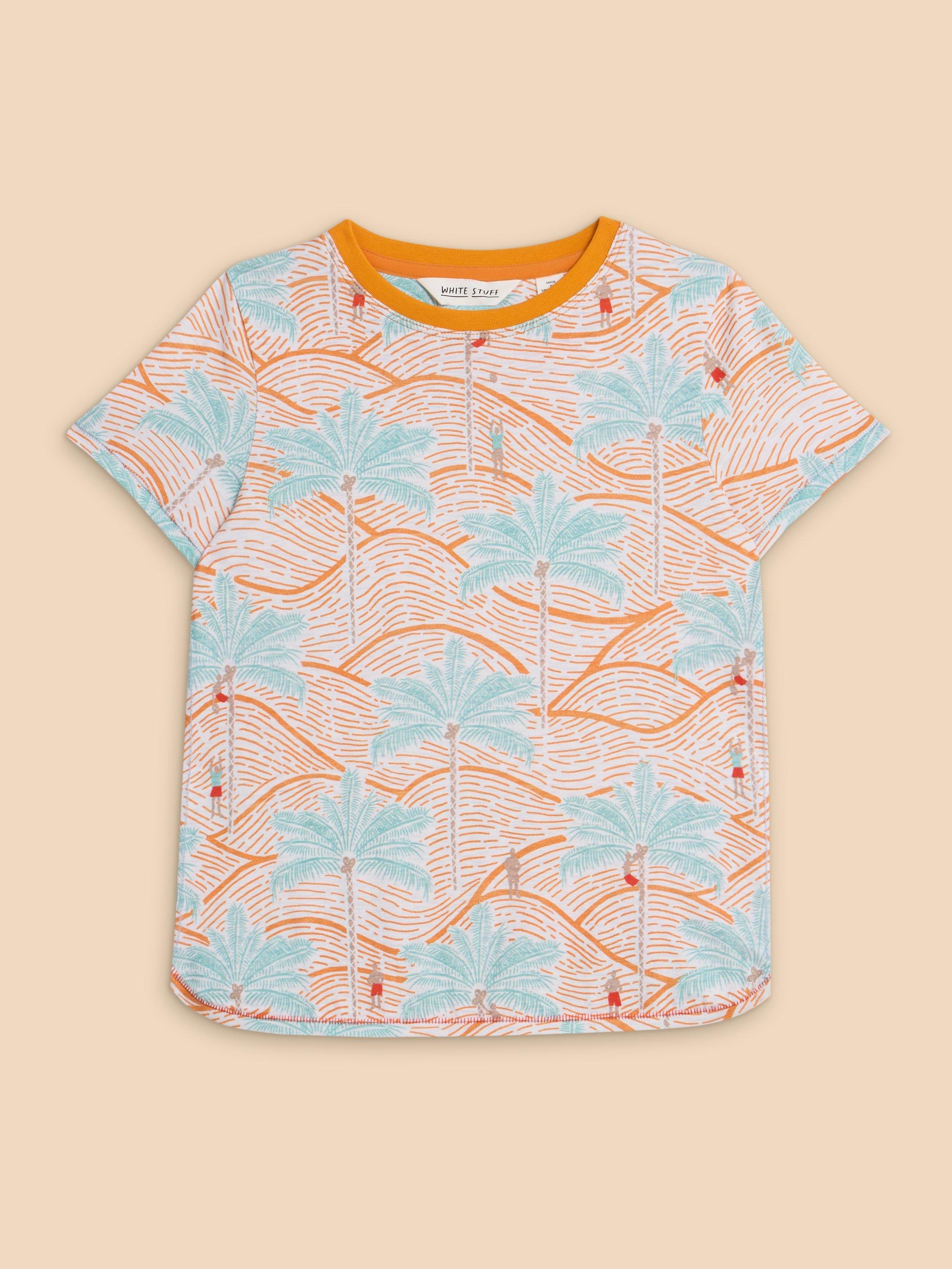 Palm Tree Printed SS Tee in ORANGE MLT - FLAT FRONT
