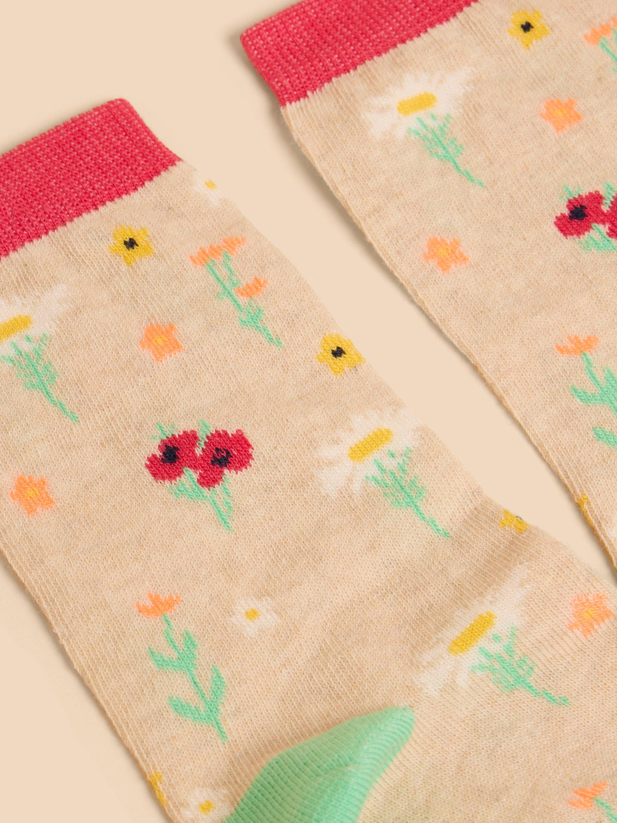 Daisy Floral Ankle Sock in NAT MLT - FLAT FRONT