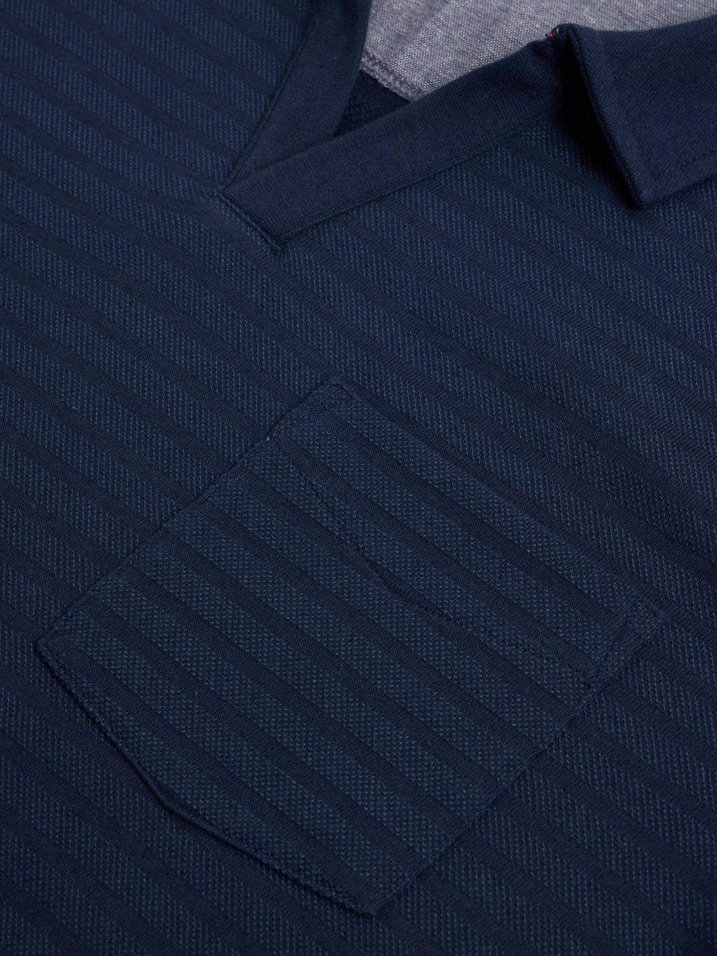 Textured Open Collar Polo in DARK NAVY - FLAT DETAIL