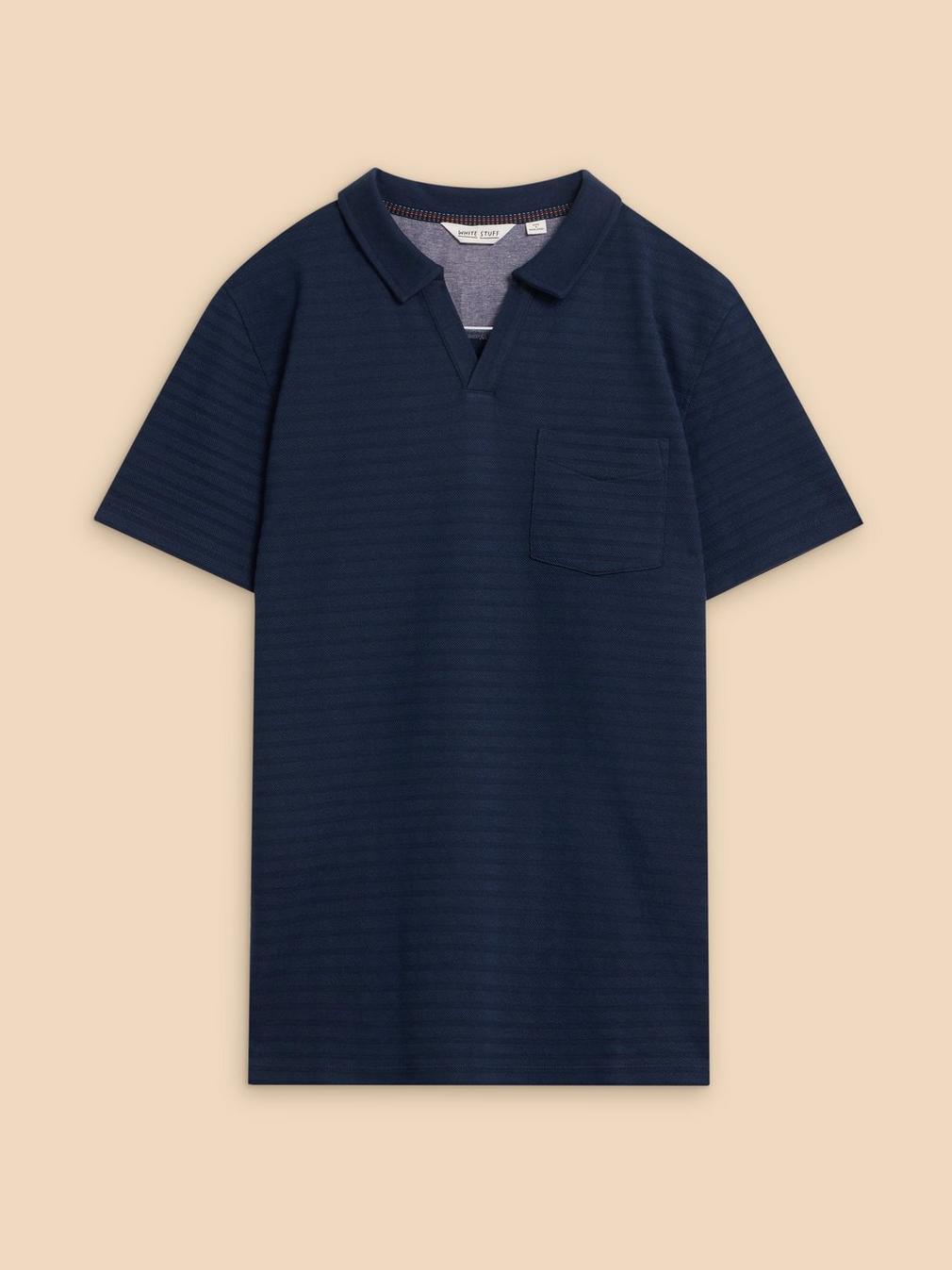 Textured Open Collar Polo in DARK NAVY - FLAT FRONT