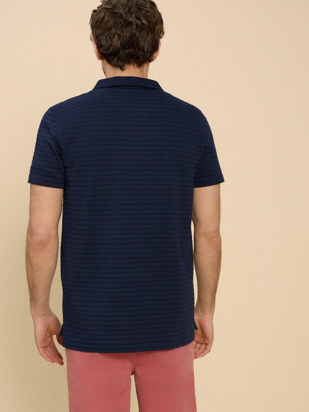 Textured Open Collar Polo in DARK NAVY - MODEL BACK